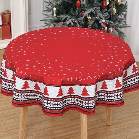 Housse de table de patio imperméable en PVC essuyable - Protection anti-taches, motif Noël sapin & flocons, rouille - Ronde 60" (150 cm) (Germany)