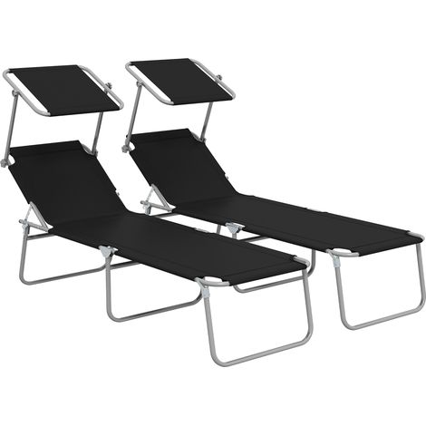 Outsunny conjunto de 2 tumbonas plegables tumbonas de jardín con toldo desmontable y ajustable respaldo regulable en 4 niveles 187x58x36 cm (1/5)