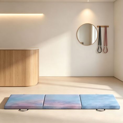 Tapis de sol pliable pour yoga, Pilates et fitness, ensemble de 3 pièces avec poignées, revêtement synthétique, 180 x 60 x 5 cm (comprend 1 tapis de gym uniquement) (1/5)