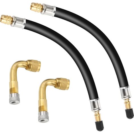 Due adattatori flessibili per valvole di pneumatici da 21 cm e due adattatori per valvole di pneumatici a 90 gradi sono adatti per camper, auto e camion in generale. (1/4)