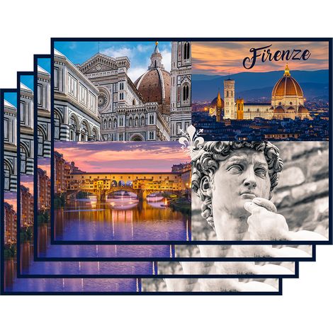 Set 4 Pezzi Tovagliette Americane Città In Vinile Made In Italy Colazione Pranzo Antiscivolo Resistenti Al Calore Facilmente pulibili Riutilizzabili Cartolina Tovaglia Idea Regalo Firenze