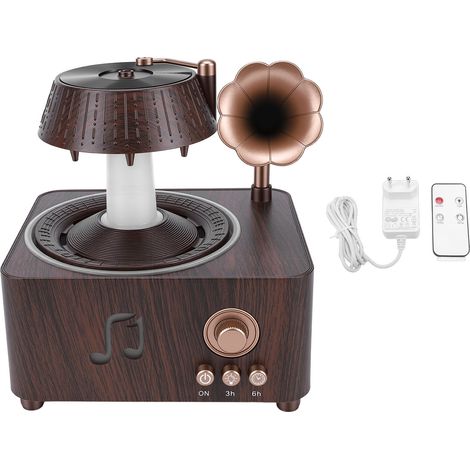 Rotating Raindrop Aromatherapy Diffuser Retro Record Player Shape Essential Oil Diffuser Humidifier with Colorful Night Light for Bedroom EU Plug (1/5)