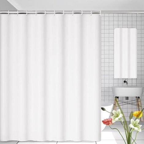 Rideau Douche Anti Moisissure, 180 x 200cm Blanc, avec 12 Crochets, sans Percage, Tissu PEVA Imperméable Lavable en Machine (1/4)