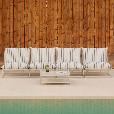 SKLUM Amaro 4-teiliges modulares Sofa- und Beistelltisch-Gartenset Braun Tapioca - Dunkelblau                                  