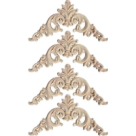 Moulures décoratives bois sculpté (4 pièces, 12×12 cm), angles meubles/cuisine/déco (1/4)