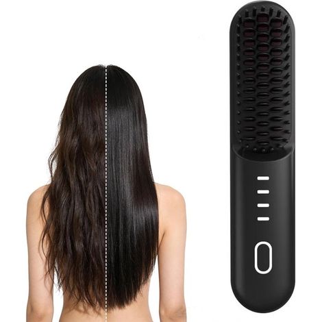 Brosse lissante sans fil rechargeable, mini lisseur avec écran LCD et chauffage rapide, pour voyage et déplacements, noir (1/5)