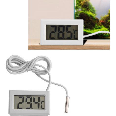 Mini-Digitalthermometer mit LCD-LED-Anzeige und 95 cm langer Sonde, weiß, -40 °C bis 70 °C, inklusive 2 LR44-Batterien, präzise 0,1 °C Auflösung (1/5)