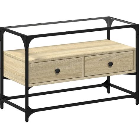 Mobile TV multimediale Scaffale TV Credenza TV Sala da pranzo Soggiorno Camera da letto con piano in vetro Rovere Sonoma MDF Marrone 020026421
