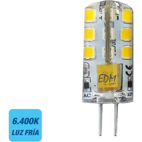 Lampadina LED EDM Bi-Pin Silicone G4 12V 2W 180lm 6400K Luce Fredda Ø10x37mm