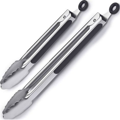 Pince cuisine / pince barbecue Lot 2 (22,9 & 30,5 cm) - Acier inoxydable - Poignée silicone - Verrouillage anneau (1/5)