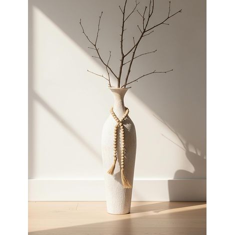 Métal Grand Vase a Poser au Sol: Blanc Vase de Sol Rustique (1/5)