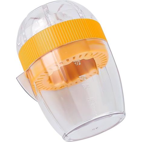 Exprimidor manual práctico para naranjas y limones con tapa, práctico clip para frutas, utensilio de cocina, amarillo. (1/4)