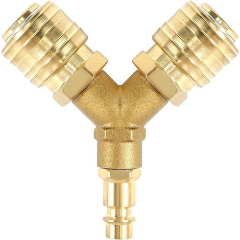 Distributeur d’air Comprimé, 1/4 Pouce Connecteur d'air Comprimé Distributeur d’Air, NW 7.2 1/4 AG Distributeur d'air Comprimé en Laiton Raccord d'air comprimé 2 Voies (1/5)