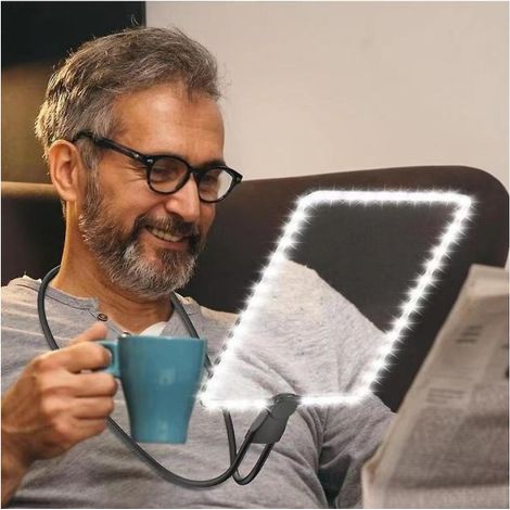 Loupe mains libres rechargeable avec lumière et support, grossissement 5x, loupe de cou pour seniors, idéale pour la lecture, les réparations et la couture. (1/5)