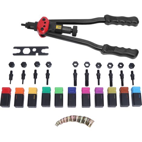 Pince à riveter professionnelle 16 pouces, bras en acier carbone, 11 mandrins interchangeables, kit de 110 écrous à riveter (1/5)