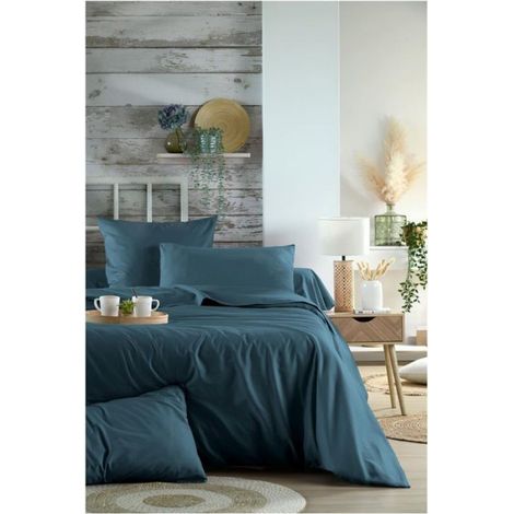 1 Taie de traversin percale de coton uni 45 x 185 cm Elysee pétrole (1/3)