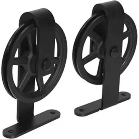 Kit de 2 roulettes de Suspension Noires for Porte de Grange coulissante en Bois avec Accessoires (sans Rail/sans Portes) (1/5)
