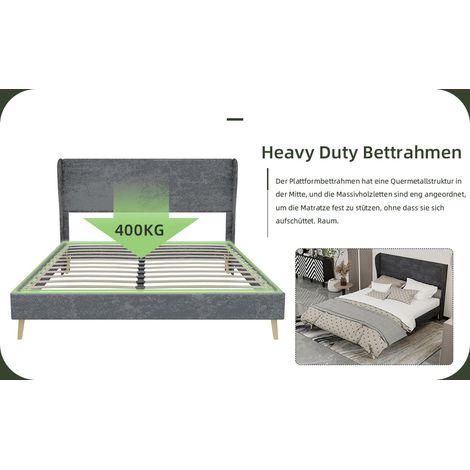 Lit rembourré moderne et minimaliste avec tête de lit douce, 160x200 cm, gris, meuble multifonction pour chambre, base basse (sans rangement), matelas non inclus. (1/5)
