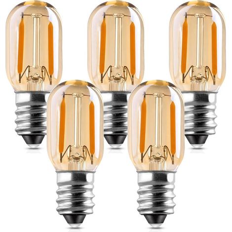 Ampoule led E14 1w, T22 Veilleuse Tubulaire Vintage Amber Glow 10w Remplacement des incandescents E14 Base du candélabre Signe du filament LED Blanc très chaud 2200K non dimmable 5 Pack (1/5)