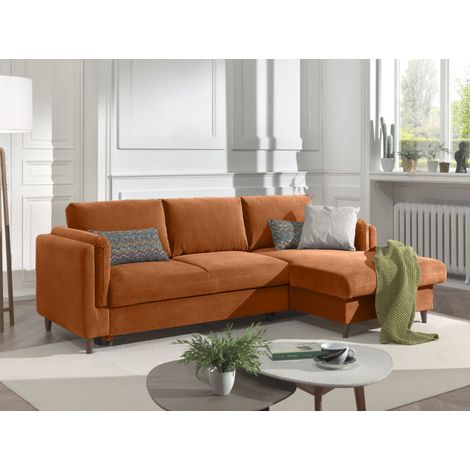 Lisa Design – Canapé d'angle convertible 4 places – Coffre de rangement – Revêtement velours 100 % polyester – Dimensions L233xH85xP153 cm (1/5)