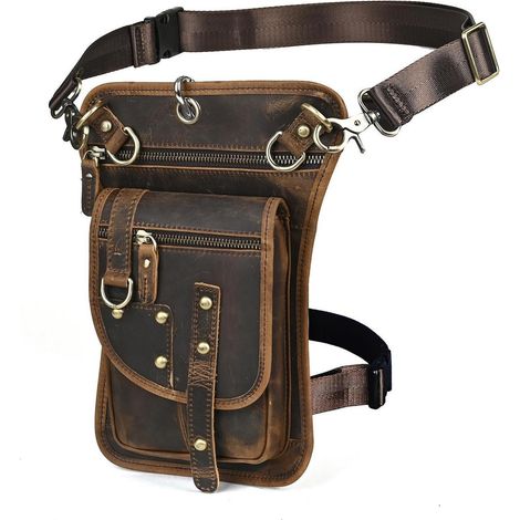 Herren Beintasche aus Canvas & Leder, Motorrad, Outdoor, Braun (1/5)