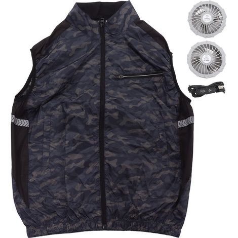 Ortviai Gilet Rafraîchissant avec Ventilateurs Intégrés – XL, Bleu Camo, Polyester Respirant, pour Travail en Extérieur