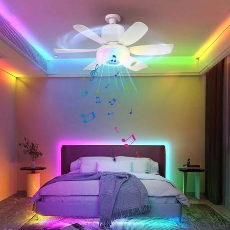 Ventilateur Plafond Silencieux avec RGB Lumière Dimmable, 3 Vitesses, Lecteur de musique Télécommande+APP-Contrôle Plafonnier LED (1/5)