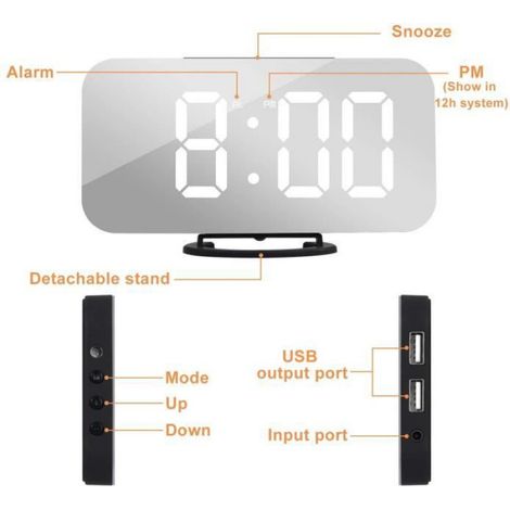 Réveil Adoric, Horloge numérique avec grand affichage à DEL facile à lire de 6,5 po, mode de gradation, deux ports de chargeur USB (1/4)