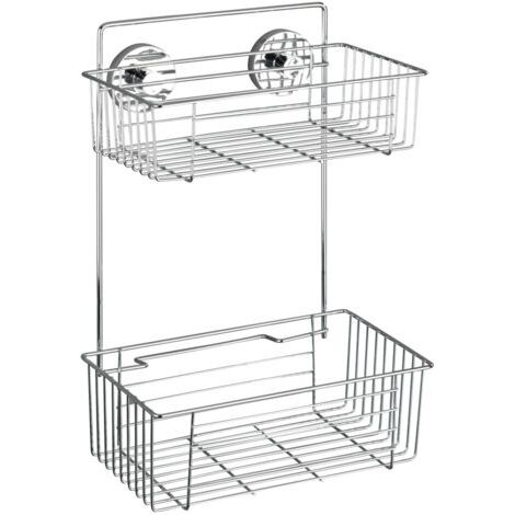 Étagère WENKO Vacuum-Loc chromée 2 étagères sans percer pour salle de bain avec fixation murale sans percer en métal 26 x 38 x 17 cm pour étagère de douche et rangements pour salle de bain (1/5)