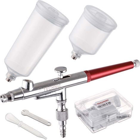 Modellbau-Airbrush mit 0,4-mm-Düse, zwei Tanks, rot zum Lackieren