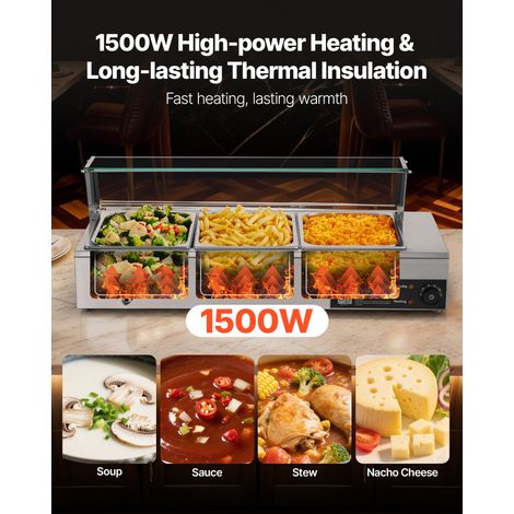 Chauffe-plat Électrique à Vapeur 1500 W, Buffet Chauffant en Inox, Bain-marie de Comptoir, avec 3 Bacs Gastros de 1/2 et Capot en V… (1/5)