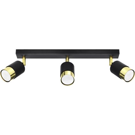 Deckenspot, schwarz, länglich, dreifacher goldener Schirm, 3xGU10 10W, nero SL.1071, Sollux Lighting (1/5)