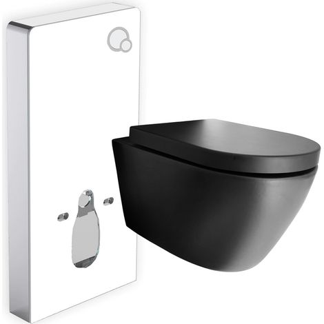 WC-Komplettpaket Bernstein 46 B-8030R Schwarz matt mit Soft-Close Sitz Sanitärmodul 805 Weiß