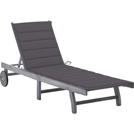 Bain de soleil avec coussin Chaise de jardin - Transat de jardin Gris Bois d'acacia solide BV837116 - BonneVie (1/5)
