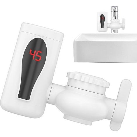 Heißwasserhahn – Sofort heißes Wasser – Küche/Bad – Schwenkbares LED-Display – 15 x 13 cm – Weiß (1/5)