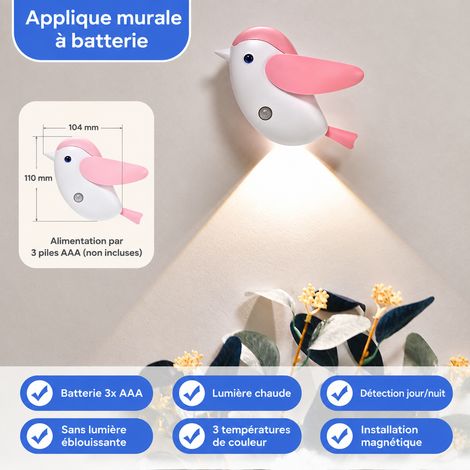 Veilleuse LED Oiseau Détecteur Mouvement Modèle à piles 1W lumière jaune, lumière blanche, lumière naturelle 13,3 × 7,5 × 5,5 cm 170 g – Livraison gratuite