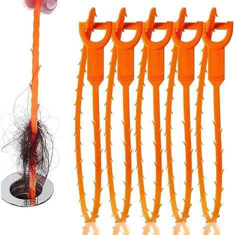 Lot de 5 outils de nettoyage des canalisations de 63,5 cm, outil de nettoyage des cheveux, outil de vidange pour cuisine, évier, salle de bain, égout (1/5)