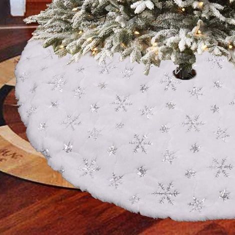 Jupe Arbre Nol Couvre-Pied Sapin Tapis Sapin Nol Blanc Tapis Peluche Dcoration Cache Pied au Bout Sapin Dcoratif avec PZCC