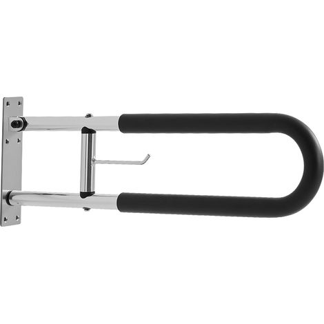 VEVOR Barre deAppui WC, 765 mm, Barre de Maintien Toilettes Pliable U, Rampe de Securite Rabattable avec Porte-papier, Poignee Antiderapante, Capacite Charge 136 kg, pour Handicapes, Personnes Âgees