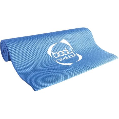 Tapis de yoga Body Revolution 6mm bleu – Antidérapant, léger et confortable – Idéal pour yoga, Pilates et fitness – Disponible en bleu, violet et motifs floraux