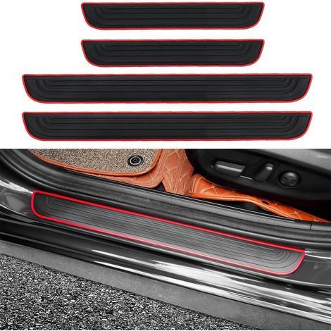 CCYKXA Set of 4 universal car door sill protectors made of soft PVC rubber for front/rear doors (black and red) (1/5)