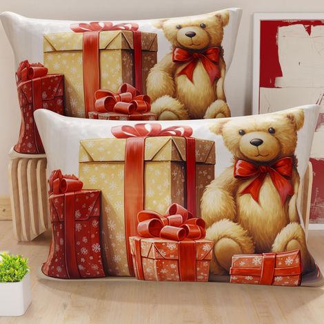Paire de Housses de Coussin en Microfibre 30x50 cm, Coussins Décoratifs de Noël pour Chambre, Canapé, Salon, Lot de 2 Housses de Coussin, Housse de Coussin Ours en Peluche 02
