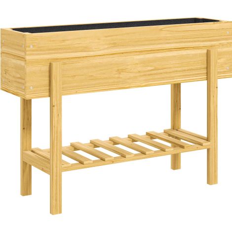 Carré potager surélevé en bois avec étagère – Jardinière résistante aux intempéries, trous de drainage, dimensions 100 x 30 x 70,5 cm, naturel – Rangement et culture (1/5)