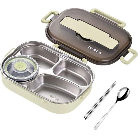 Lunch Box - Acero Inoxidable 304 - 4 Compartimentos - Aislamiento al Vacío - Para Escuela y Trabajo - 20 x 20 x 6 cm - 600 ml (1/5)