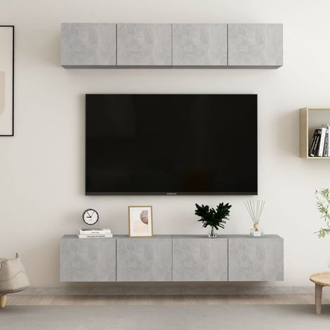 4 pcs Meubles TV, Banc TV, Support de Télévision, Meuble TV de salon Gris béton 80x30x30 cm Aggloméré YHJ56955 (1/5)