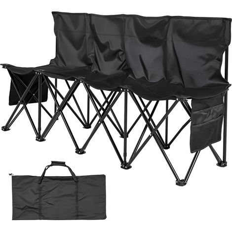 Mophorn Silla plegable de 4 plazas con respaldo, asiento portátil con bolsillos laterales y bolsa de transporte, ideal para camping, eventos al aire libre y gradas, color negro (1/5)