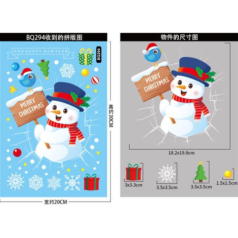 Décorations de Noël, autocollants statiques, Père Noël, rennes, flocons de neige, autocollants pour fenêtres, autocollants statiques pour vitres de Noël - BQ294 -