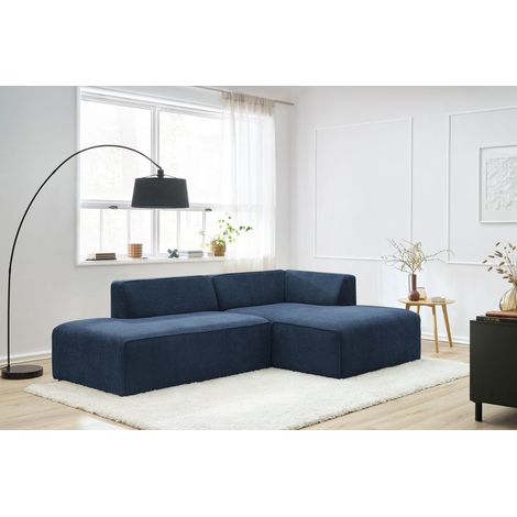 BOBOCHIC - Canapé d'angle fixe MEGEVE tissu texturé Angle droit  Bleu foncé (1/5)