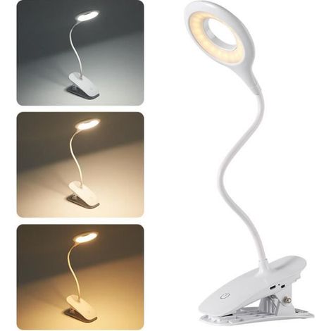 40 LED Lampe de Lecture, Lampe de bureau Rechargeable à Pince avec 3 Température de Couleur (1/4)