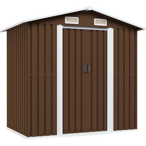 Casetta da giardino casetta per capanni casetta per ripostigli casetta per attrezzi da esterno robusta 204 x 132 x 186 cm acciaio marrone 020022386